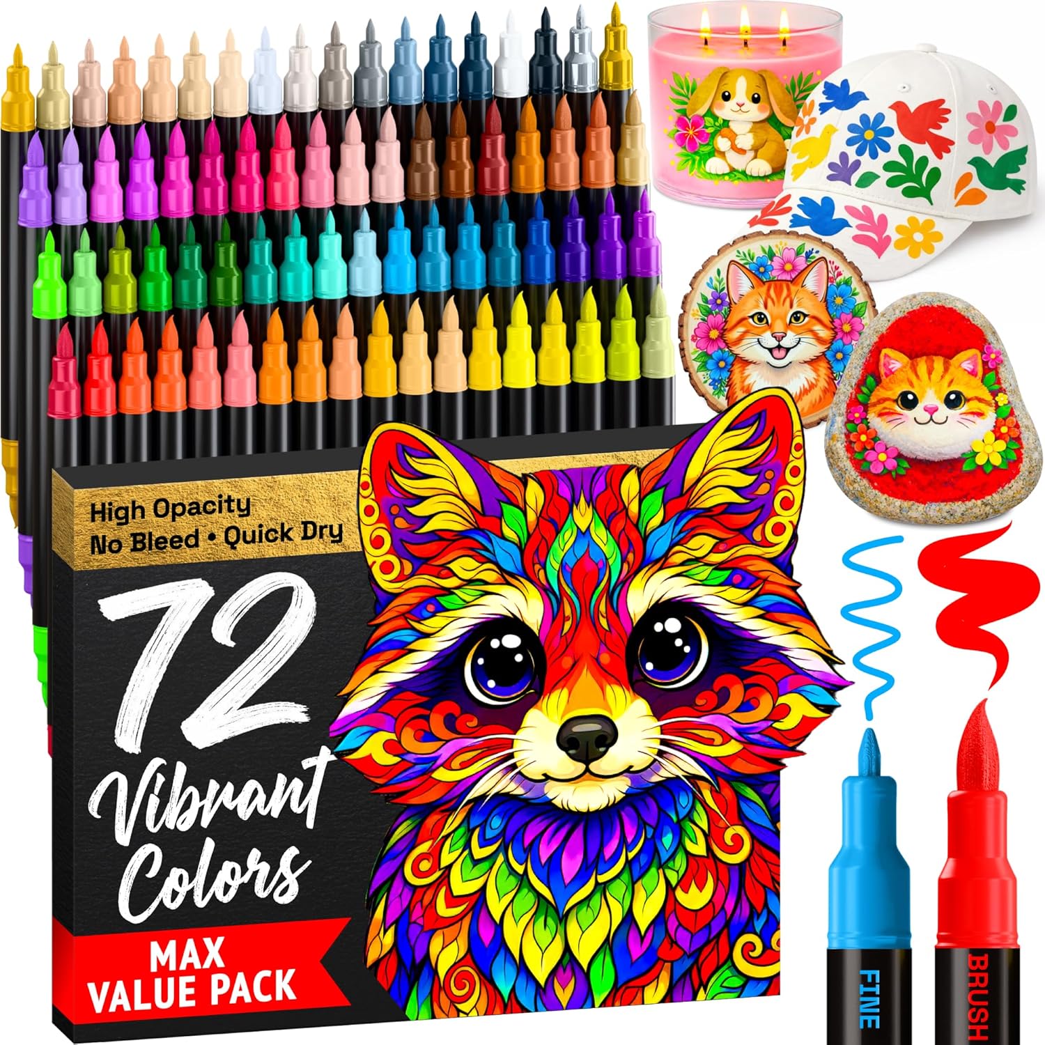 ARTISTRO 72 Dual-Tip Acrylic Paint Marker Pens for Drawing