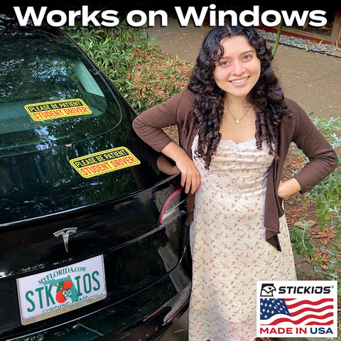 Stickios Student Driver Stickers for Cars & Windows - Reusable & Paint-Safe