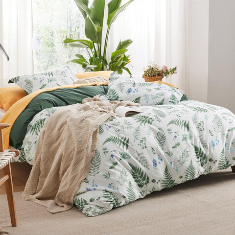 Bedsure Duvet Cover King Size - Reversible Plants Duvet Cover Set with Zipper Closure, 3 Pieces Green Bedding Set with 8 Corner Ties and 2 Pillow Shams 20"x36"