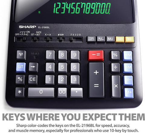 Sharp 12-Digit Two-Color Print Calculator, Black (EL2196BL)