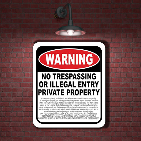 Warning No Trespassing Family Sign 15X18