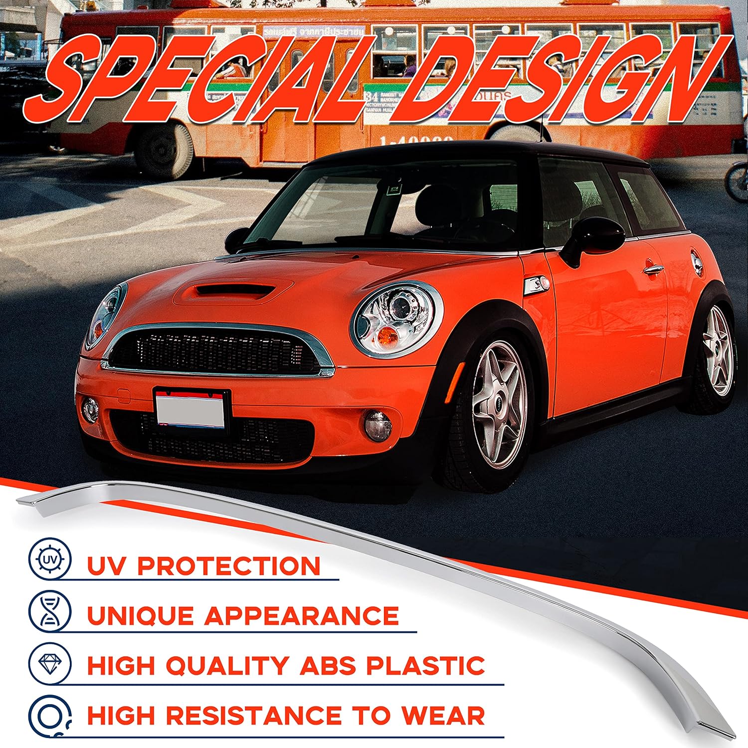Kojem Chrome Grille Hood Molding Trim Compatible with 2007-2015 Mini Cooper R55 R56 R58 R59 Replacement for 51132751040 MC1235100 Front Grill Hood Trim Moulding