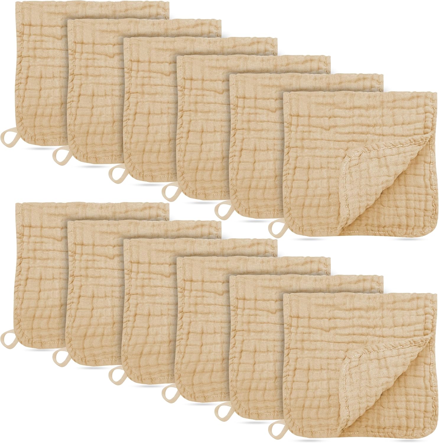 12 Pack Muslin Burp Cloths - Large 20" x 10", Ultra Absorbent 100% Cotton for Baby Drool and Messes - Soft, Gentle Baby Burp Rag for Boys & Girls -Brown