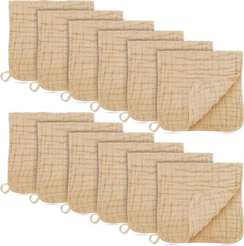 12 Pack Muslin Burp Cloths - Large 20" x 10", Ultra Absorbent 100% Cotton for Baby Drool and Messes - Soft, Gentle Baby Burp Rag for Boys & Girls -Brown