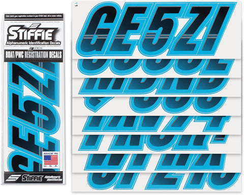 STIFFIE Techtron Black/Sky Blue 3" Boat & PWC Registration Decals • Numbers Letters Stickers