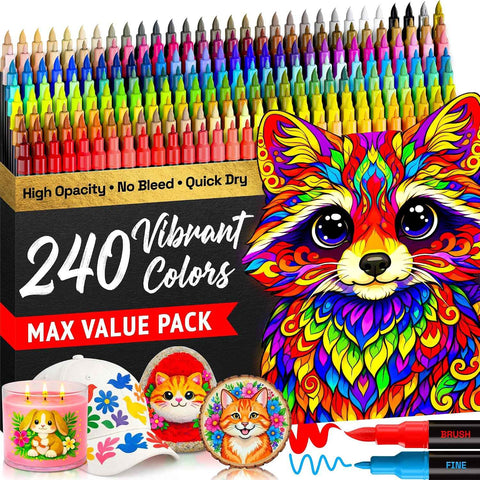 ARTISTRO 240 Dual-Tip Acrylic Paint Marker Pens for Drawing