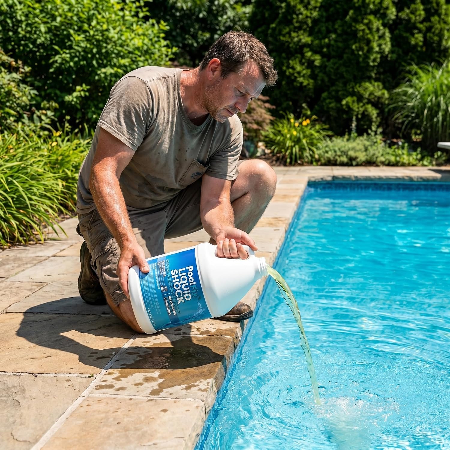 Liquid Pool Shock 12.5% – Commercial Grade Sodium Hypochlorite Chlorine Sanitizer, Fast-Acting, Ready to Use, Non-Staining (4-Pack)
