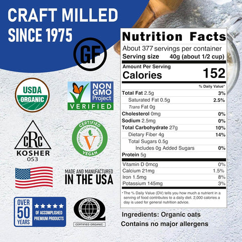 Great River Milling Organic Steel Cut Oats, Whole Grain, 25 lb