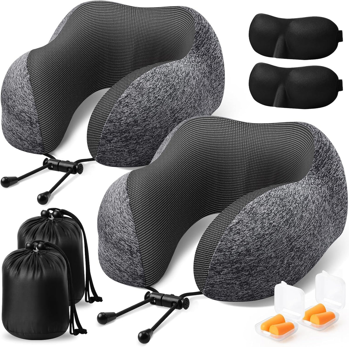 ExploreBliss Travel Pillow, Memory Foam Neck Pillow Airplane, Grey*2