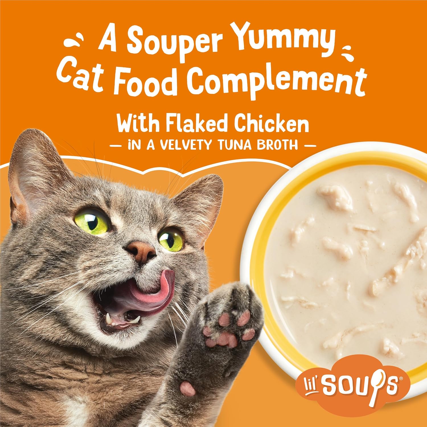 Friskies Purina Natural, Grain Free Wet Cat Food Lickable Cat Treats, Lil' Soups Flaked Chicken
