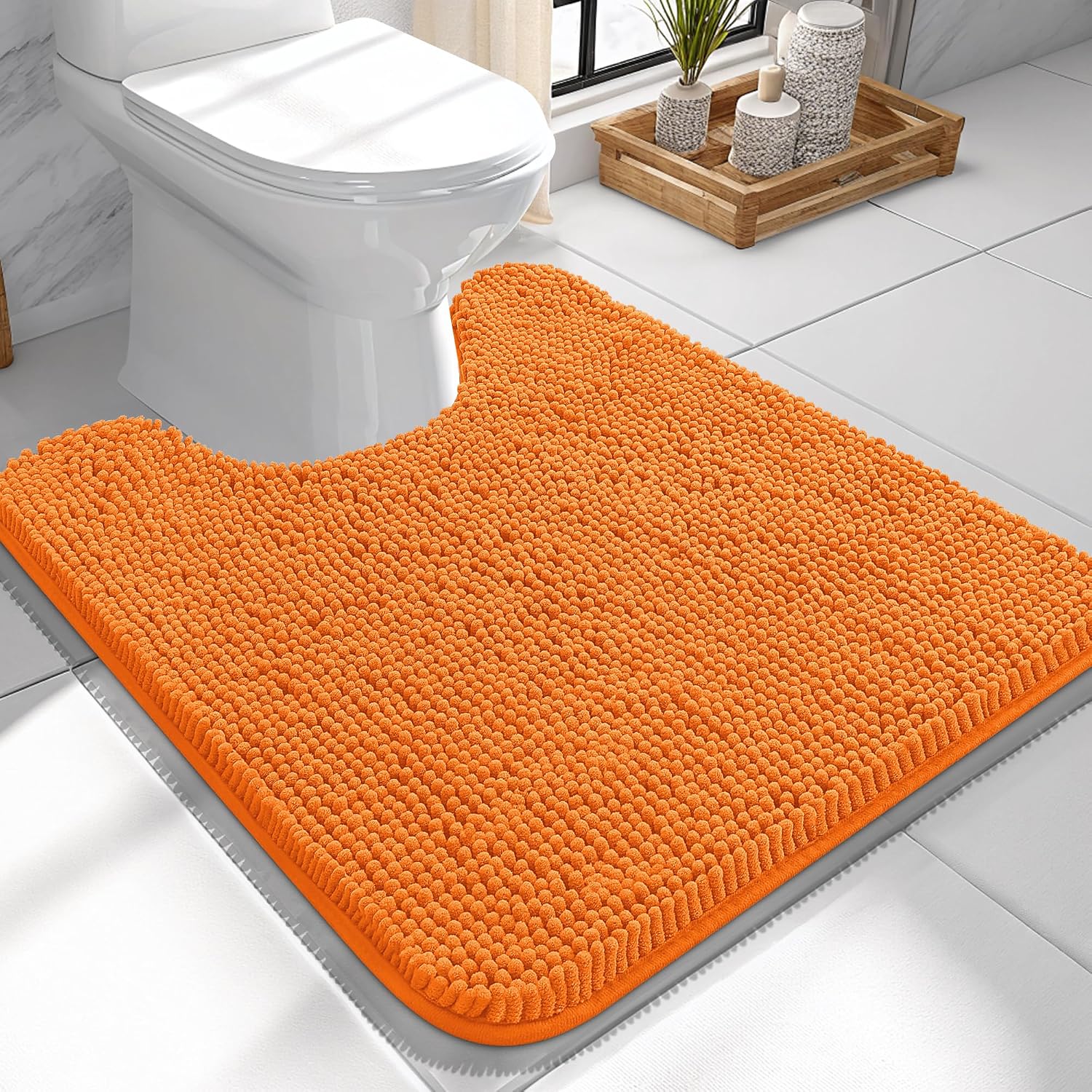 OLANLY Toilet Rugs U-Shaped 24x24, Soft Absorbent Chenille Contour Rugs