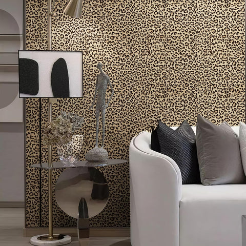 JiffDiff Leopard Print Peel and Stick Wallpaper, Waterproof Removable Self Adhesive Textured Wall Paper, Yellow Unique Funky Cheetah Contact Paper for Bedroom and Bathroom 120"X17.3"(14.4 sq. ft)