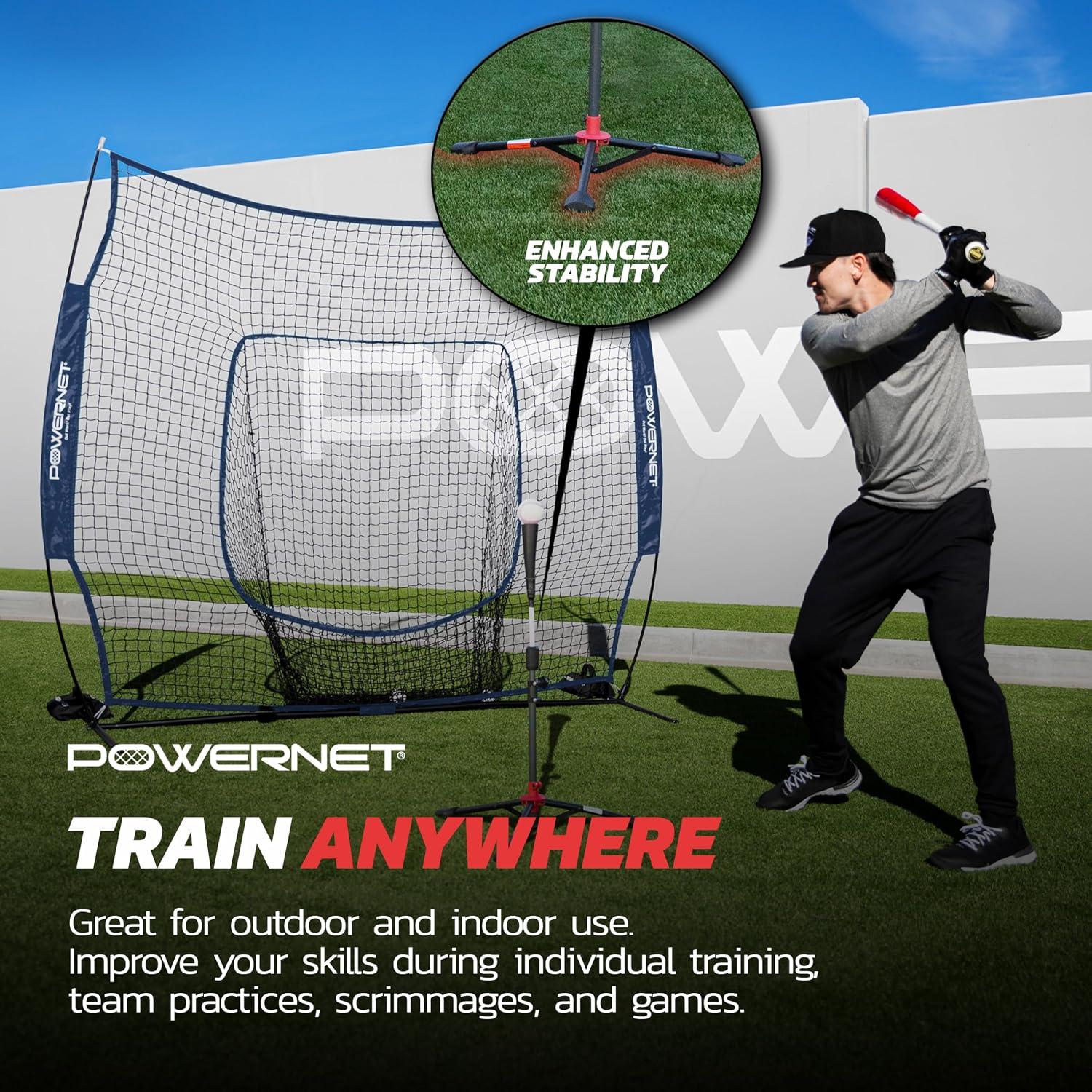 PowerNet Baseball Softball Practice Net 7x7 with Baseball Accessories for Practice Pitching, Batting & Fielding, Ball Caddy, Weighted Baseballs, Tee