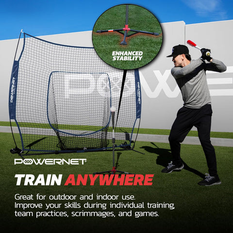 PowerNet Baseball Softball Practice Net 7x7 with Baseball Accessories for Practice Pitching, Batting & Fielding, Ball Caddy, Weighted Baseballs, Tee