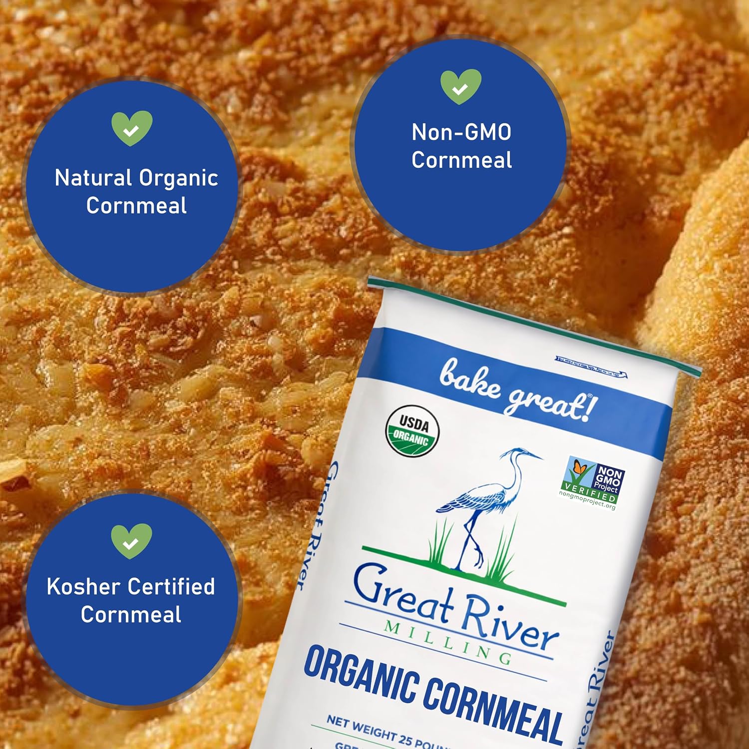 Great River Milling Organic Medium Grind Cornmeal, 25 lb