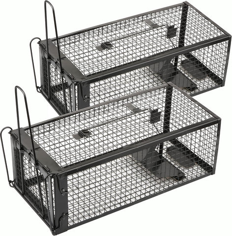 2-Pack Rat Traps Humane Live Mouse Vole Chipmunk Trap Cage (Black)