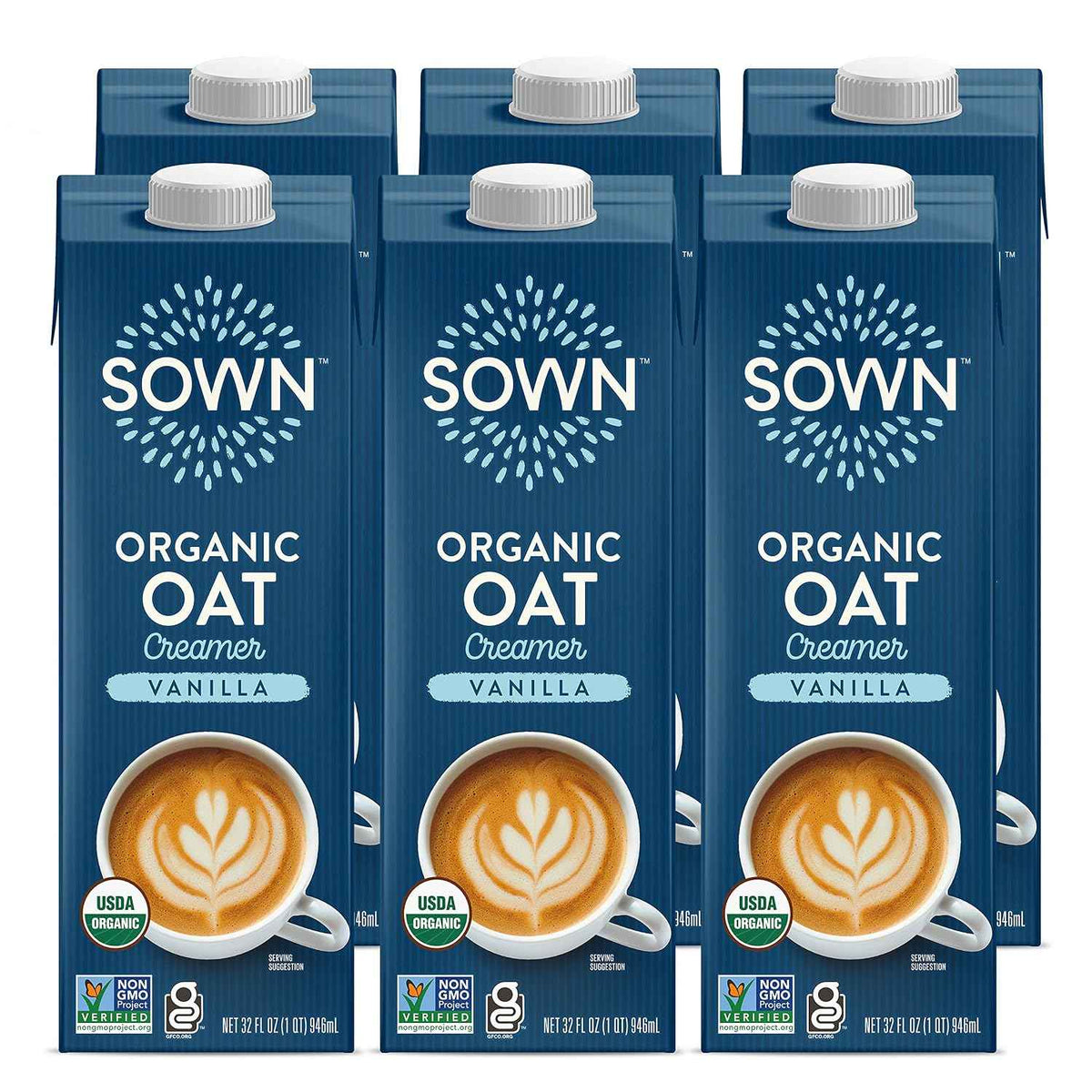 SOWN Organic Oat Creamer Vanilla - Barista Oat Milk Non Dairy Coffee Creamer - Plant Based, Dairy-Free, Vegan, Gluten-Free, Non-GMO, Shelf Stable - 32oz (Pack of 6)