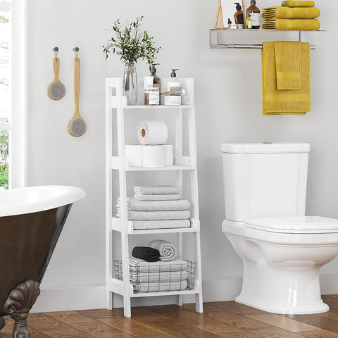 UTEX Freestanding Bathroom Storage Shelf with 4-Tier Ladder Design, White