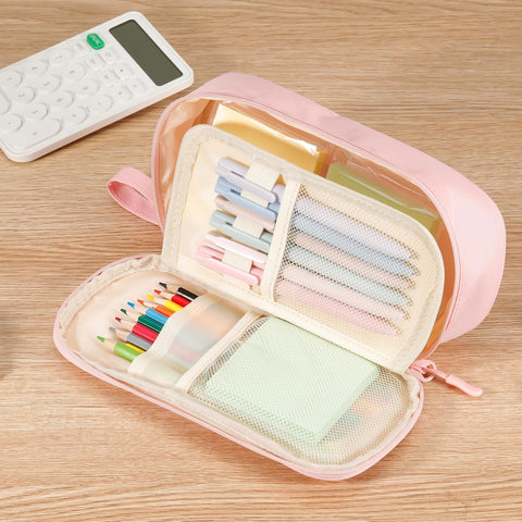 Zzrywuty Pen Case with Zipper Pencil Pouch for Office Travel Portable Large Pencil Case Pouch for Teen Girls & Boys,Black