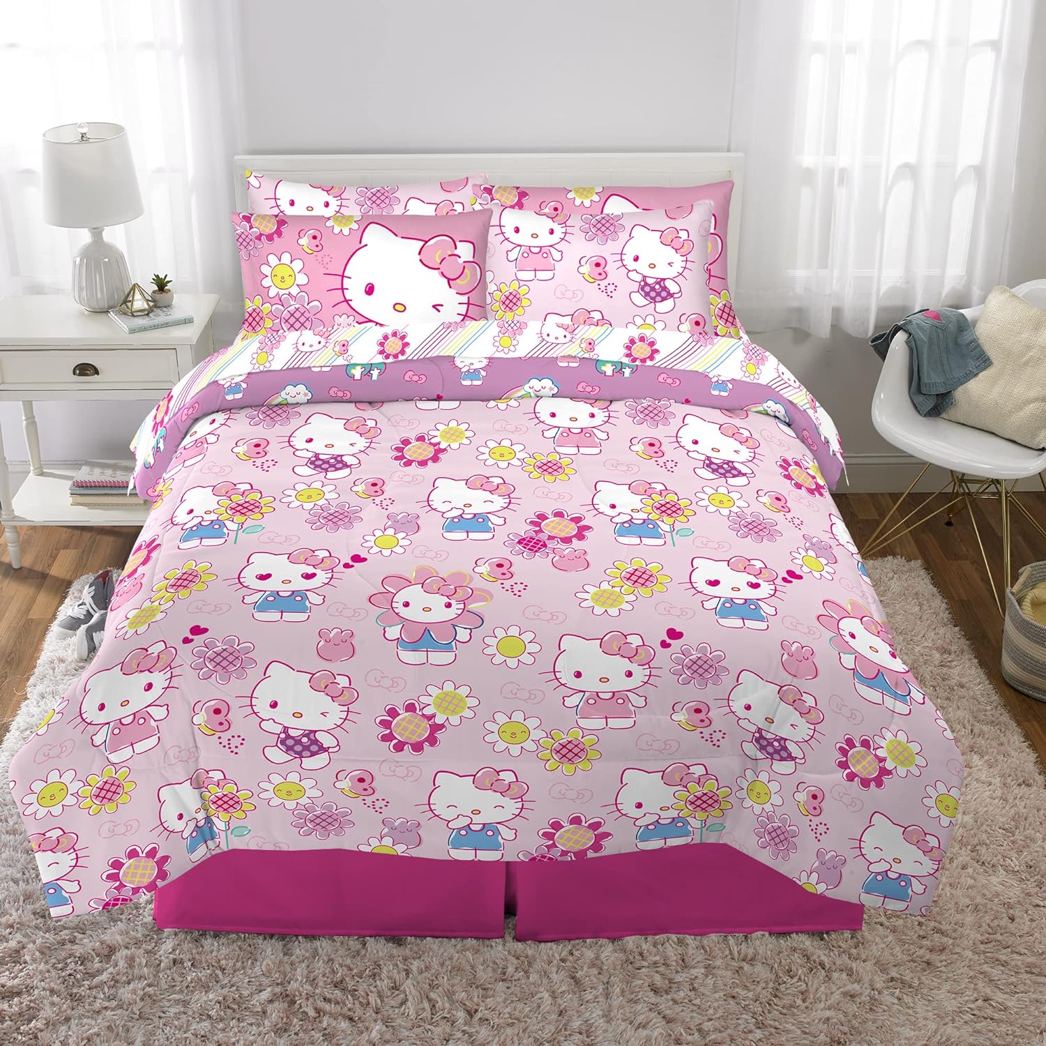 Franco Kids Bedding Super Soft Comforter and Sheet Set with Sham, 7 Piece Full Size, Hello Kitty(Prints may vary)