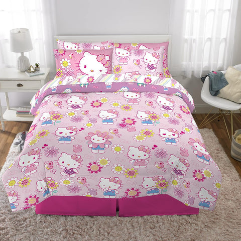 Franco Kids Bedding Super Soft Comforter and Sheet Set with Sham, 7 Piece Full Size, Hello Kitty(Prints may vary)