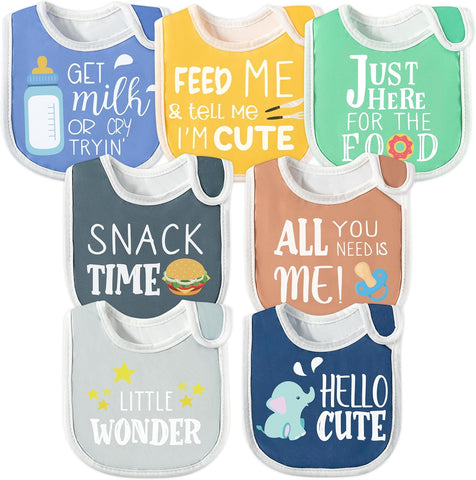 7Pcs Cotton Waterproof Baby Bibs Hook Loop Closure Newborn Bib Keepsake Baby Gift for Drooling Feeding Eating