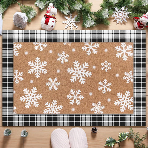 Drydiet Snowflake Plaid Outdoor Front Door Mat Non Slip Porch Entryway