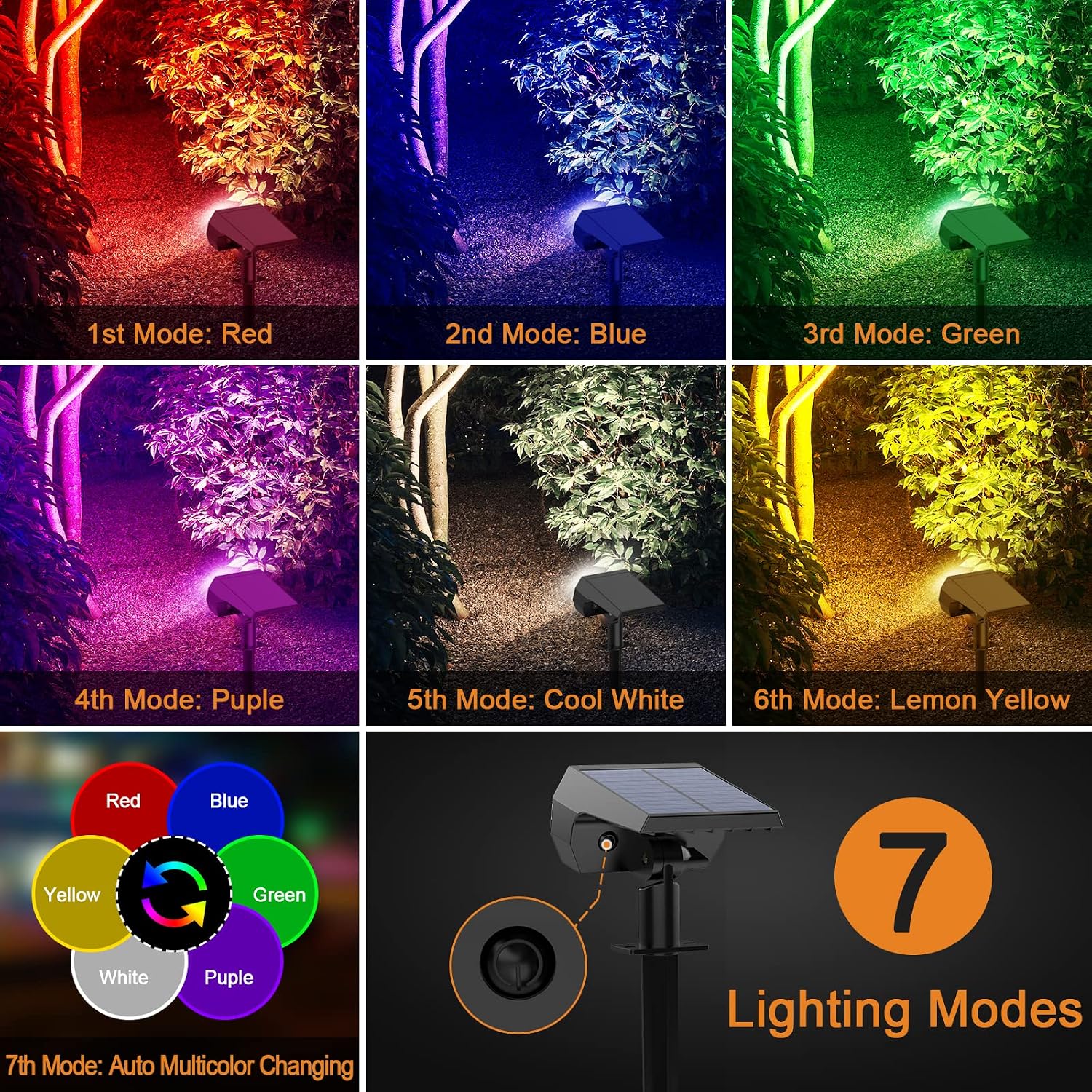 Solar Spot Lights Outdoor Waterproof Color Changing, 10 Pack, 13 LED RGB