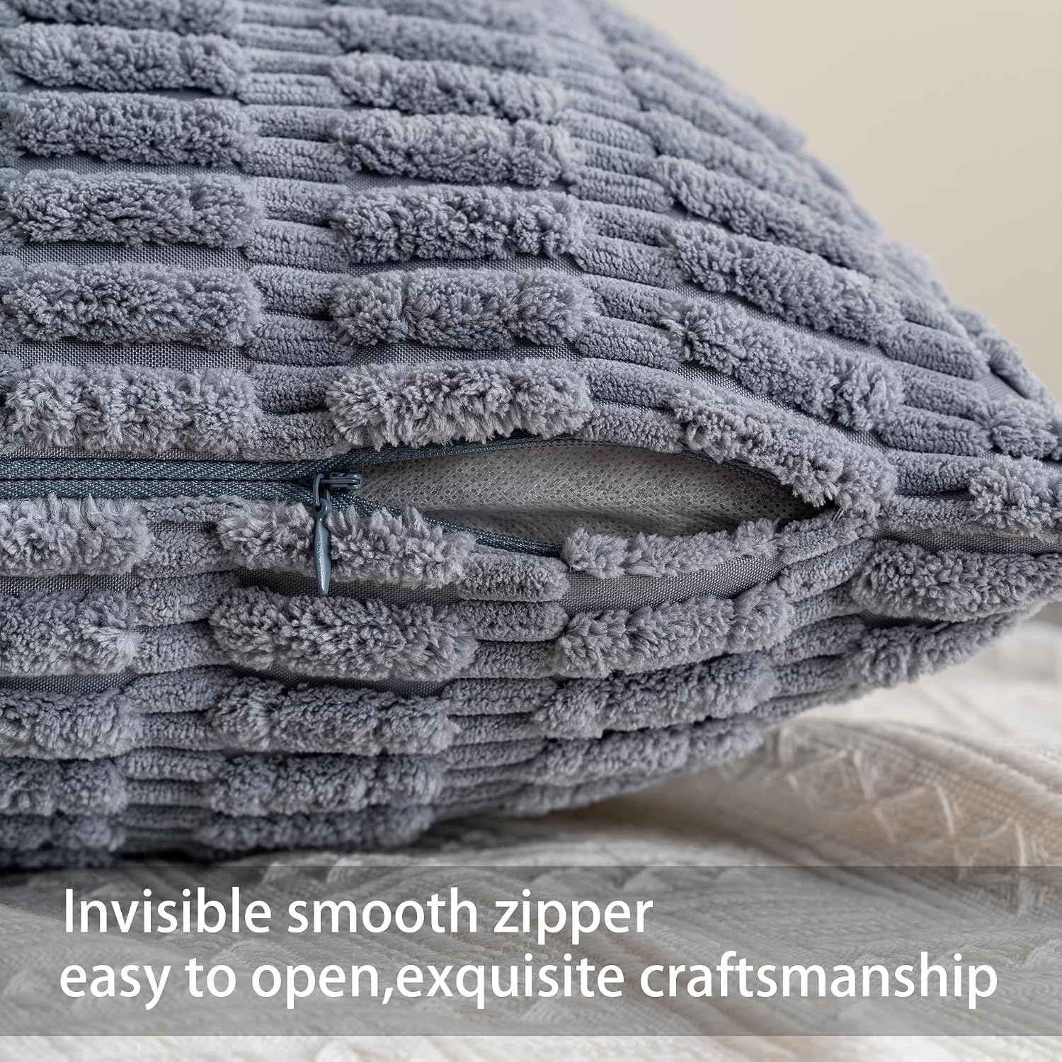 Pack of 2 Corduroy Decorative Throw Pillow Covers 12x24 Inch, Light Grey