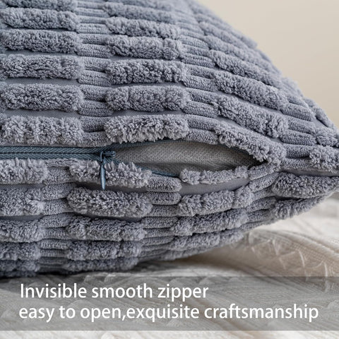 Pack of 2 Corduroy Decorative Throw Pillow Covers 12x24 Inch, Light Grey