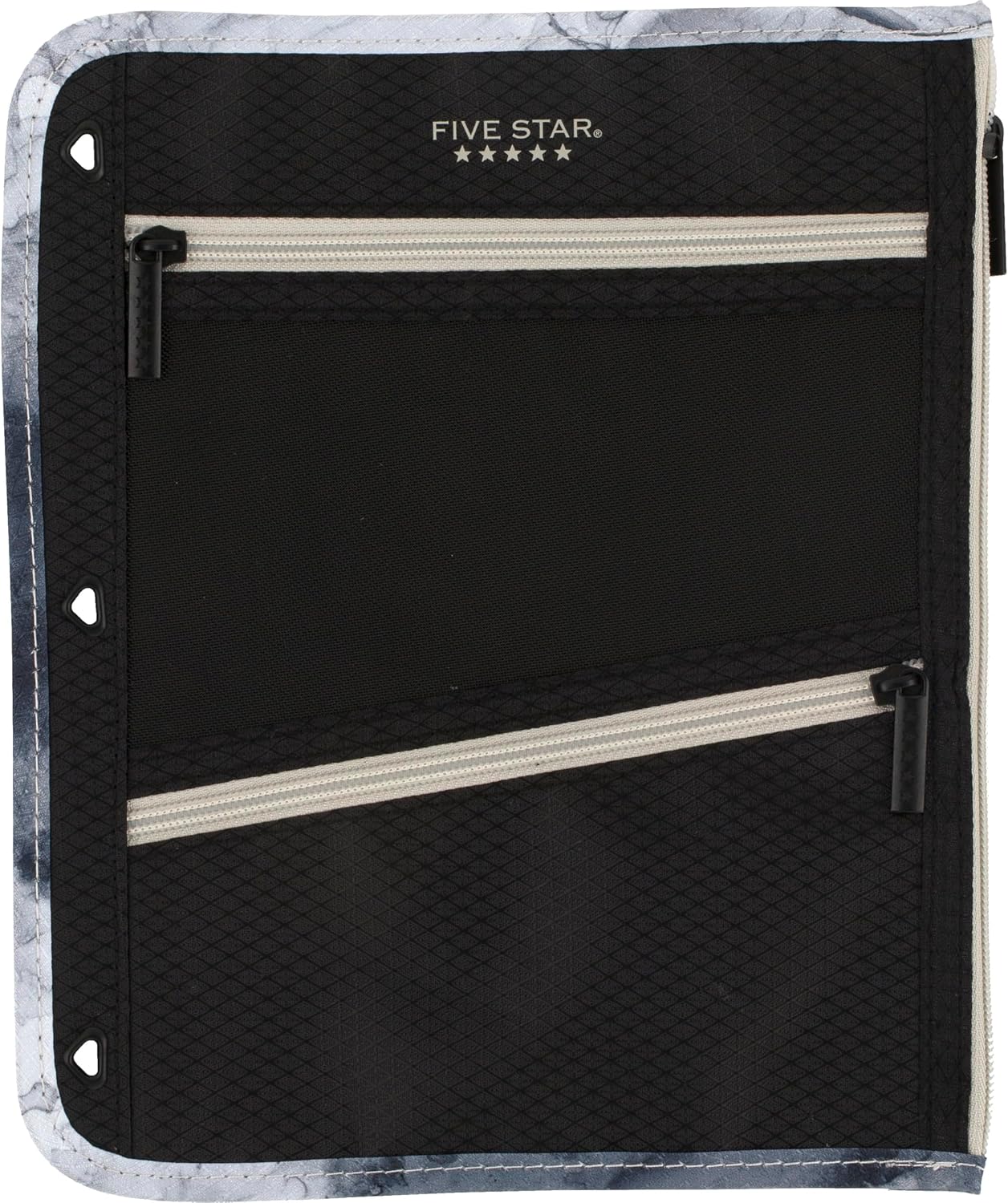 Five Star Pencil Pouch, Pen Case, 3-Pocket Zipper Pouch, Fits 3-Ring Binder, Storage Organizer for Classroom Supplies Earbuds Chargers Cables Makeup, Black/Grey (506420A-ECM)