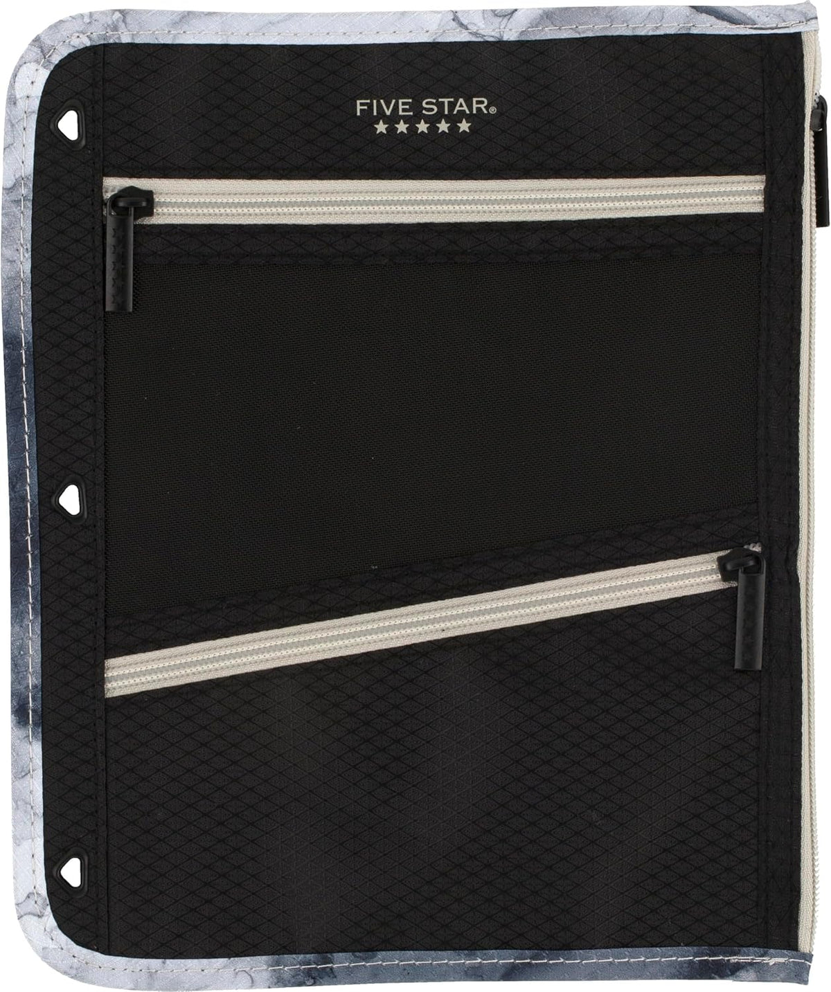Five Star Pencil Pouch, Pen Case, 3-Pocket Zipper Pouch, Fits 3-Ring Binder, Storage Organizer for Classroom Supplies Earbuds Chargers Cables Makeup, Black/Grey (506420A-ECM)