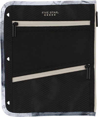 Five Star Pencil Pouch, Pen Case, 3-Pocket Zipper Pouch, Fits 3-Ring Binder, Storage Organizer for Classroom Supplies Earbuds Chargers Cables Makeup, Black/Grey (506420A-ECM)