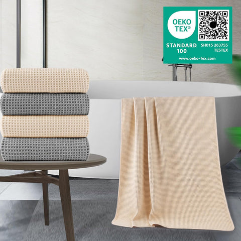 POLYTE 430 GSM Poly Blend Microfiber Quick Dry Waffle Bath Towel, 30x60 in