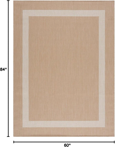 CAMILSON Outdoor Rug 5x7, Modern Outside Rugs for Patios Porches Waterproof Durable Washable Non-Shedding, Easy-to-Clean Indoor Outdoor Area Carpet (5 x 7, Bordered - Beige/White)