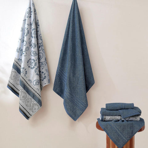 Modern Threads 6 Piece Bath Towel Set – Bathroom Set with 2 Bath Towels, 2 Hand Towels, and 2 Wash Cloths – 100% Cotton, Super Absorbent & Extra Soft – Reversible Floral Trail (Navy)