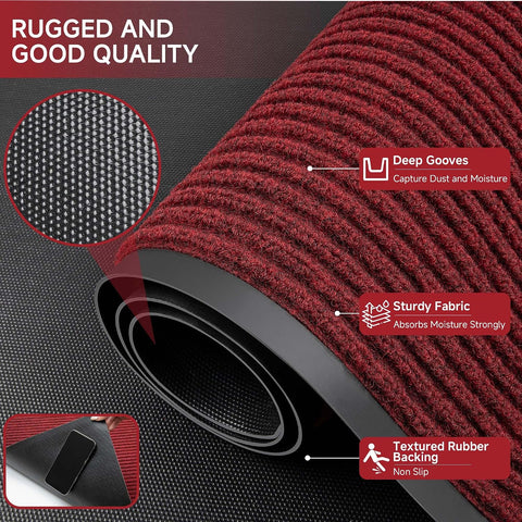 100pointONE Front Door Mat, Heavy Duty Indoor Outdoor Doormat, 72" x 24" Low Profile Outdoor Mats for Home Entrance, Stain and Fade Resistant Welcome Mat Ideal for High Traffic Area, Red