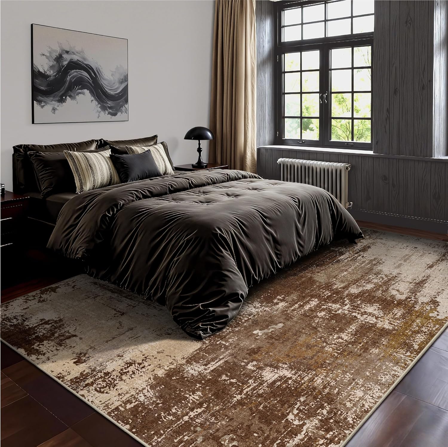 6x9 Area Rugs - Modern Abstract Washable Rug, Ultra Soft Non Slip Low Pile Large Rugs for Living Room, Floor Carpet for Bedroom Dining Room Office Laundry Nursery Home(A-Brown)