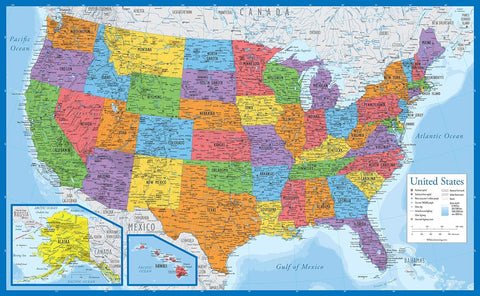 Laminated World Map & US Map Poster Set - 18" x 29" - Wall Chart Maps of the World & United States - Made in the USA - (LAMINATED, 18" x 29")