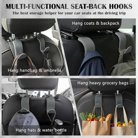 Car Seat Headrest Hook 55lb Heavy Duty Metal Hanger with Leather for Bags