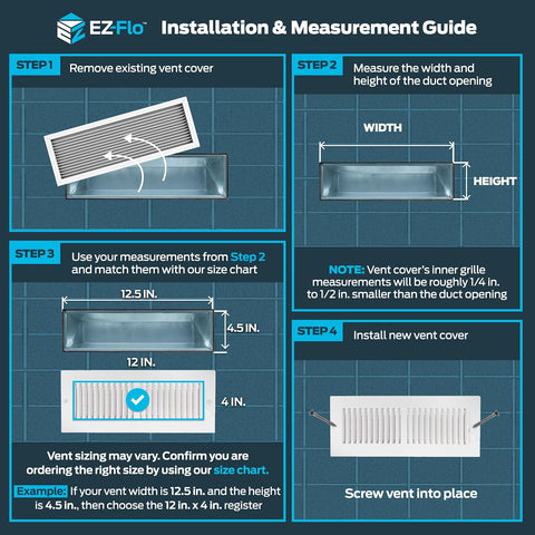 EZ-FLO 12 x 4 Inch (Duct Opening) Air Vent Cover for Wall or Ceiling, Two-Way Ventilation Register, Solid Steel HVAC Register Cover, White, 61611