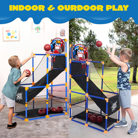 JOYIN Arcade Basketball Game Set with 4 Balls and Hoop for Kids 3+ Years Old Indoor Outdoor Sport Play - Easy Set Up - Air Pump Included - Ideal for Competition