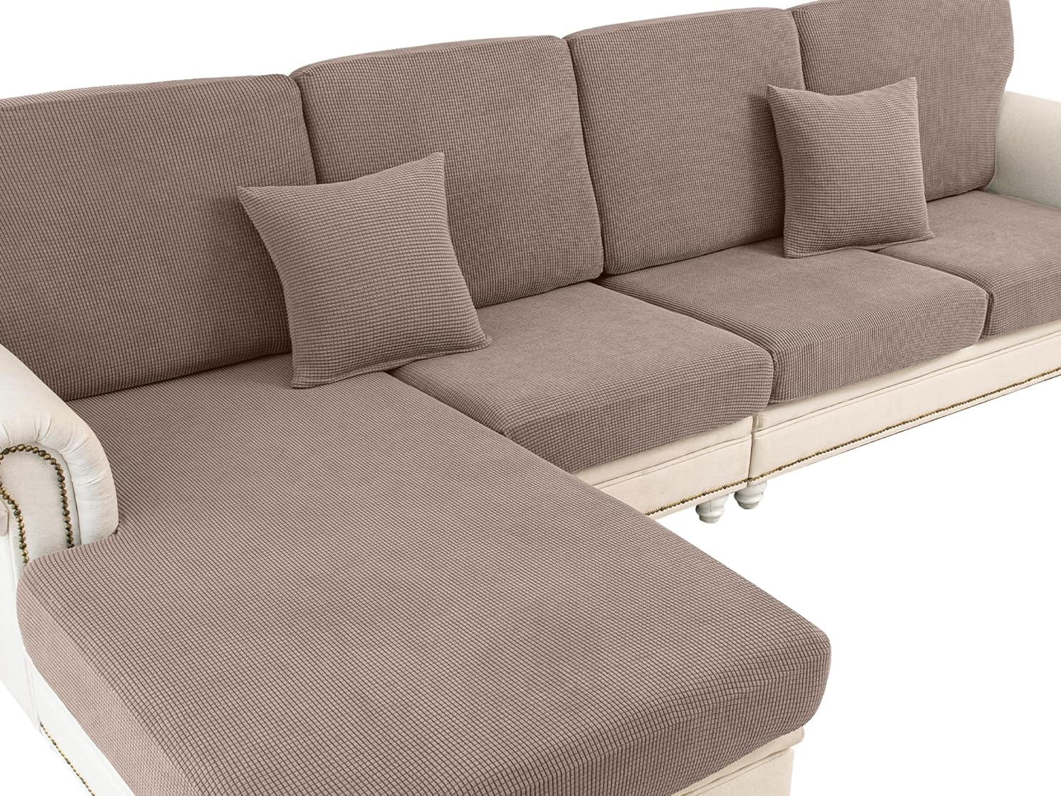 LA MEACK Couch Cushion Cover Loveseat Cover or 2 Seat Sofa Cover Washable Stretch Sectional Sofa Slipcover(1 Piece for Loveseat or Sofa 2-Seater, Khaki)