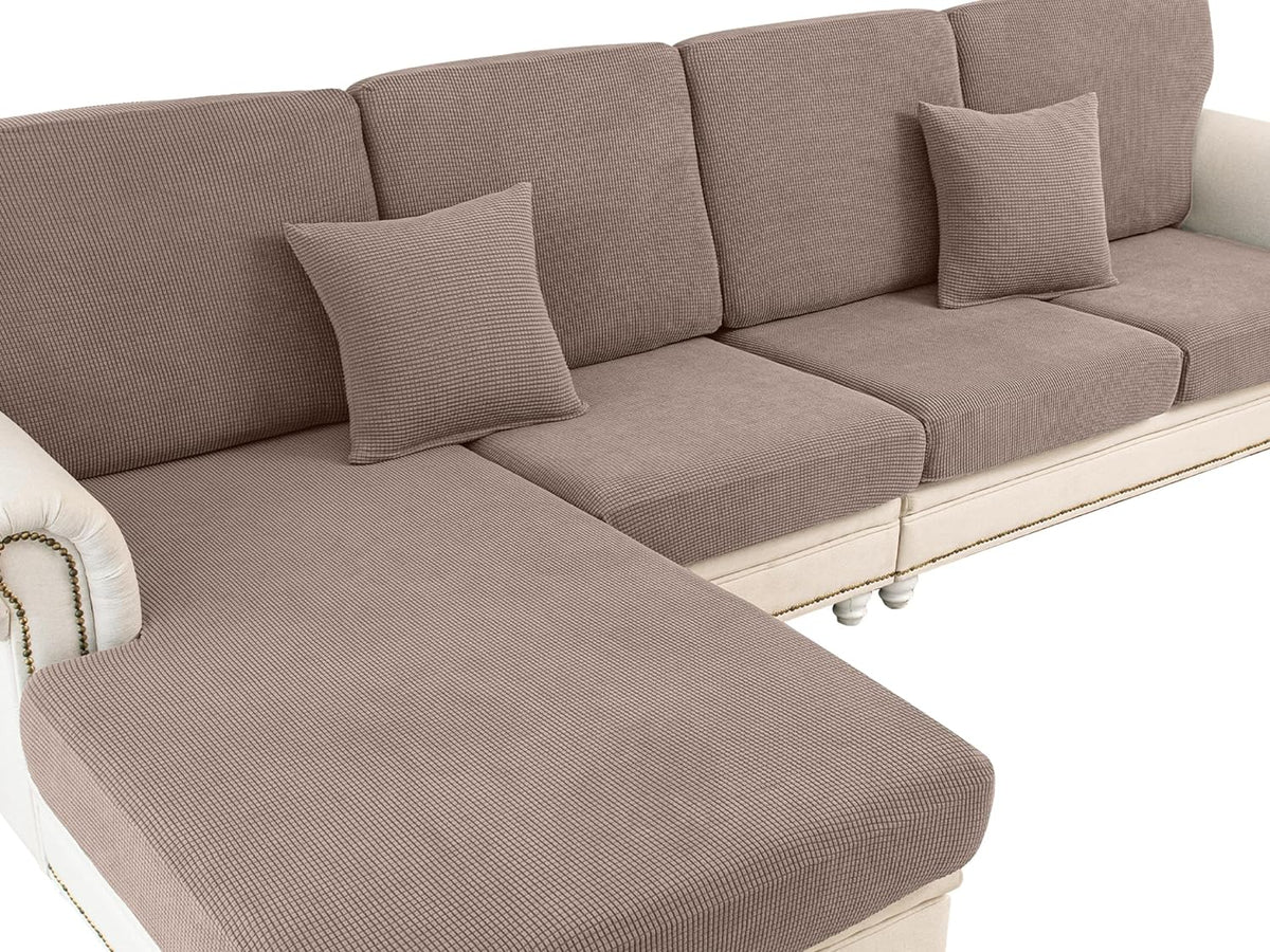 LA MEACK Couch Cushion Cover Loveseat Cover or 2 Seat Sofa Cover Washable Stretch Sectional Sofa Slipcover(1 Piece for Loveseat or Sofa 2-Seater, Khaki)