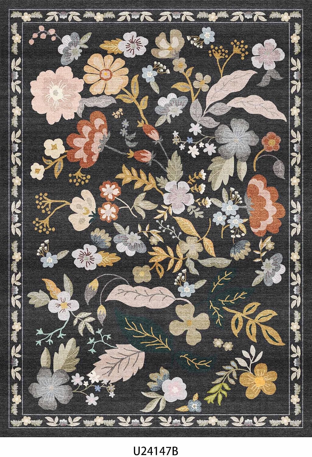 Floral Kitchen Rug Set of 3: Washable Non Slip Kitchen Runenr Rugs Brown