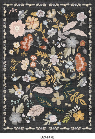 Floral Kitchen Rug Set of 3: Washable Non Slip Kitchen Runenr Rugs Brown