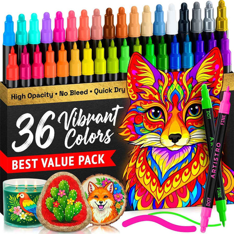 ARTISTRO Dual-Tip Acrylic Paint Marker Pens - Set of 36