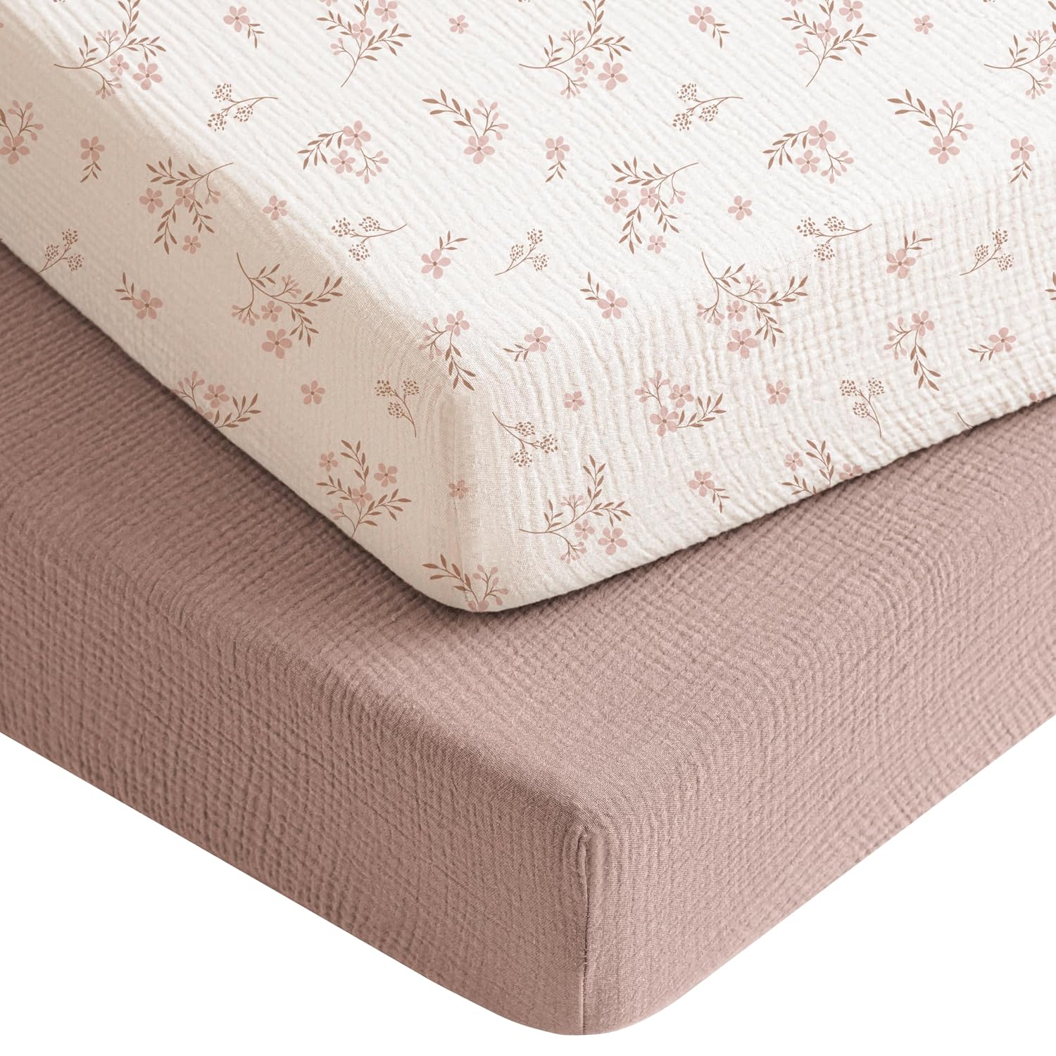 Konssy 2 Pack Muslin Crib Sheets for Baby Boys & Girls, 52" x 28"