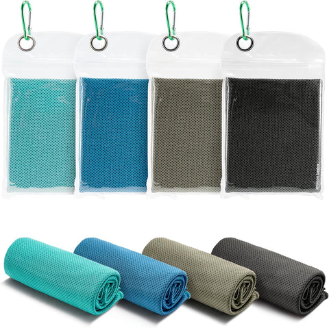 Amazon Basics Cooling Towels for Neck and Face, Sports, Workout Recovery, 40" x 12", Black/Gray/Aqua/Navy, 4-Pack