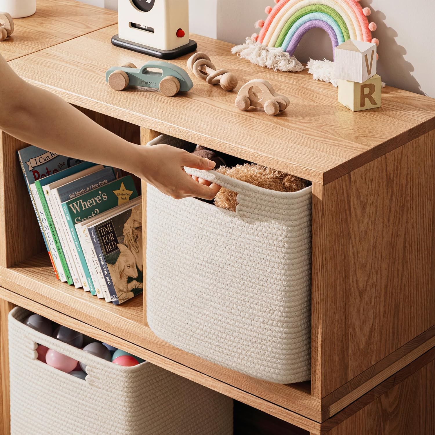 UBBCARE Set of 4 Storage Basket-12 X 12 X 12 in, Cotton Rope Baskets for Shelves, Toys, Book, Cube Storage Bins with Handles, Woven Storage Basket for Organizing, Beige